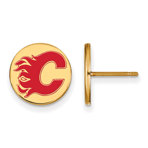 SS w/GP NHL Calgary Flames Small Enamel Disc Earrings