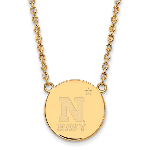 SS w/GP Navy Large Disc Pendant 18 inch Necklace