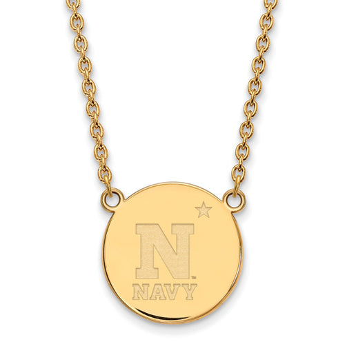 SS w/GP Navy Large Disc Pendant 18 inch Necklace