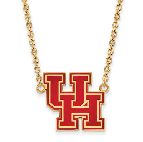 SS w/GP U of Houston Large Enamel Logo Pendant w/Necklace