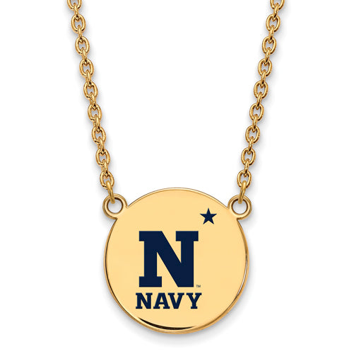 SS w/GP Navy Large Enamel Disc Necklace