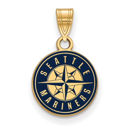 Sterling Silver Gold-plated MLB LogoArt Seattle Mariners Circle Small Enameled Pendant