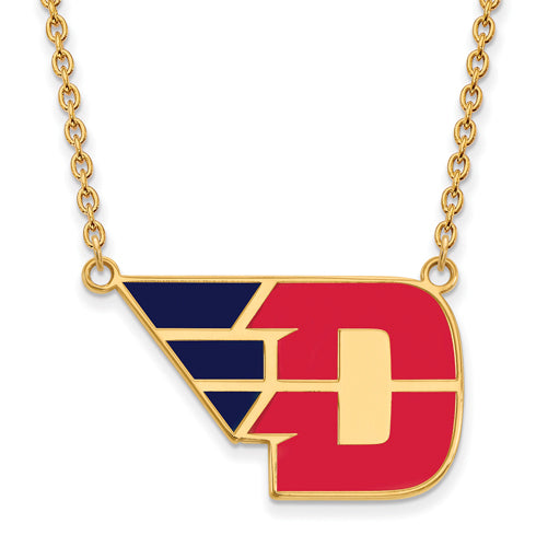 SS w/GP U of Dayton Large Enamel Pendant w/Necklace