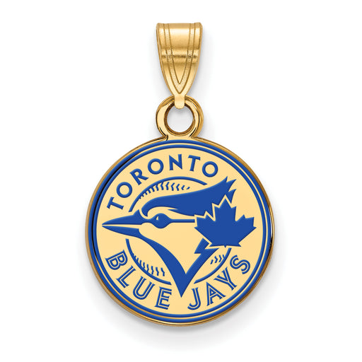 Sterling Silver Gold-plated MLB LogoArt Toronto Blue Jays Small Enameled Disc Pendant