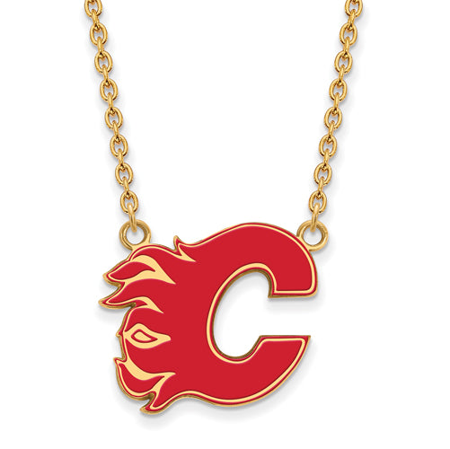 SS w/GP NHL Calgary Flames Lg Enl Pendant w/Necklace
