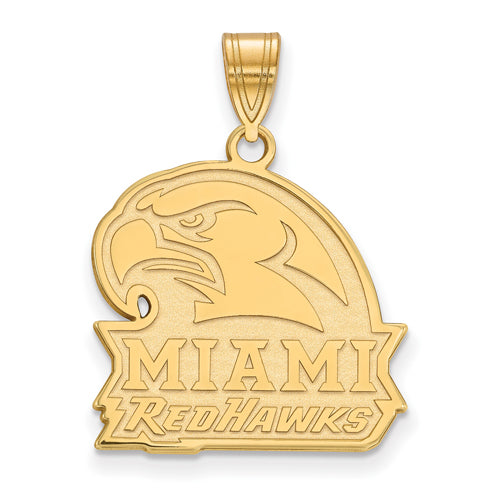 SS w/GP Miami University Large Red Hawk Logo Pendant