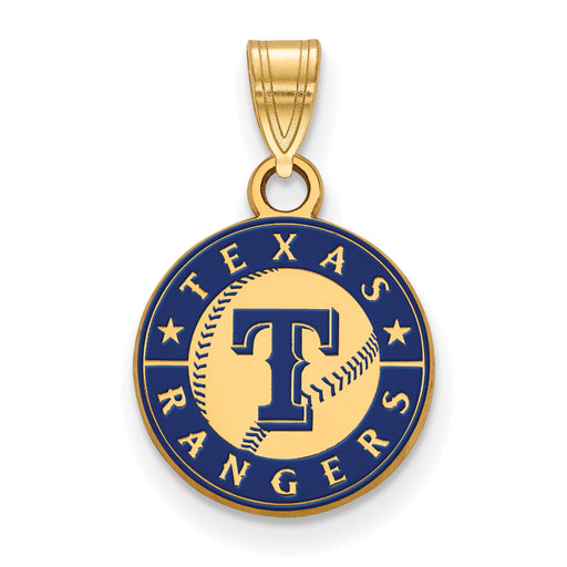 Sterling Silver Gold-plated MLB LogoArt Texas Rangers Letter T Baseball Small Enameled Pendant