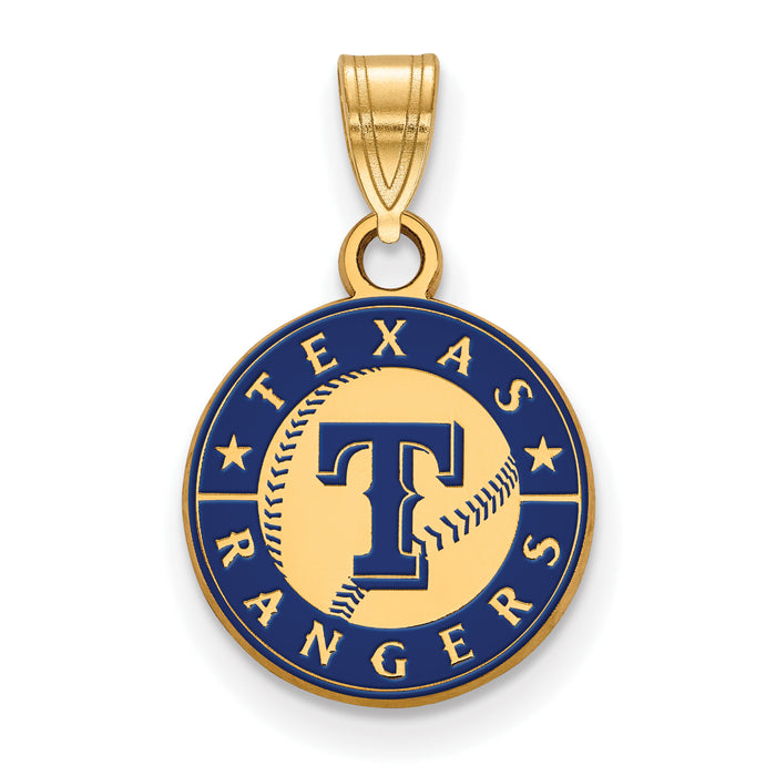 Sterling Silver Gold-plated MLB LogoArt Texas Rangers Letter T Baseball Small Enameled Pendant