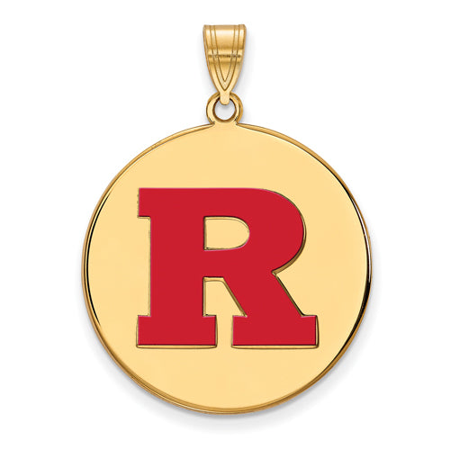 SS w/GP Rutgers XL Enamel Letter R Disc Pendant