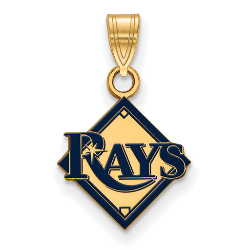 Sterling Silver Gold-plated MLB LogoArt Tampa Bay Rays Baseball Diamond Small Enameled Pendant