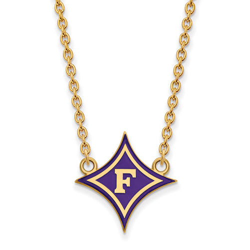 SS w/GP F Logo Furman U Large Enamel Pendant w/Necklace