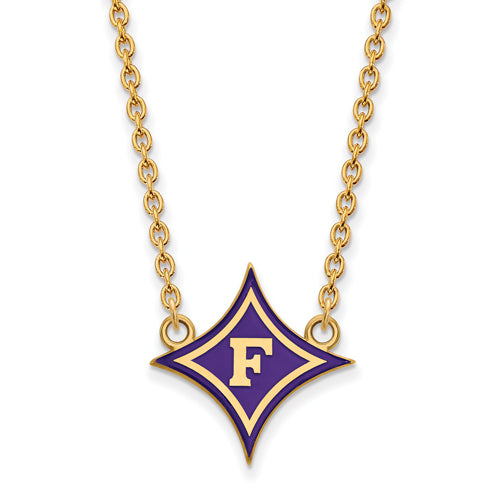 SS w/GP F Logo Furman U Large Enamel Pendant w/Necklace