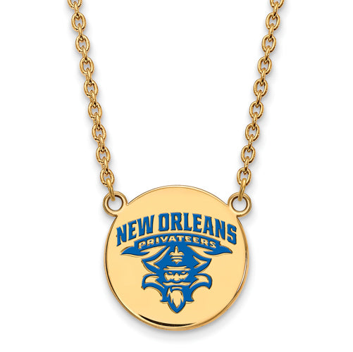 SS w/GP U of New Orleans Large Enamel Disc Necklace