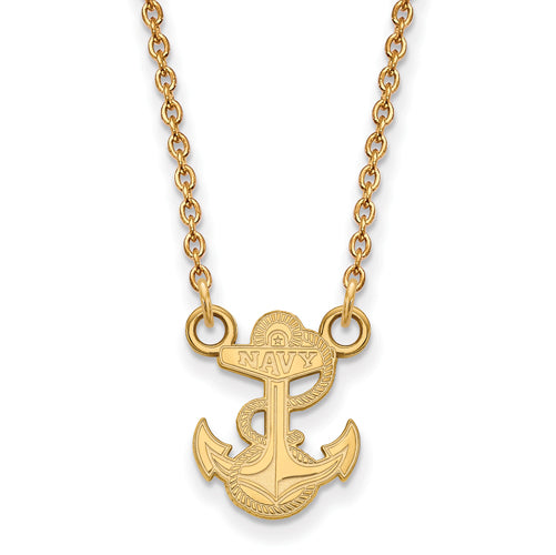 14ky Navy Anchor Small Pendant w/Necklace