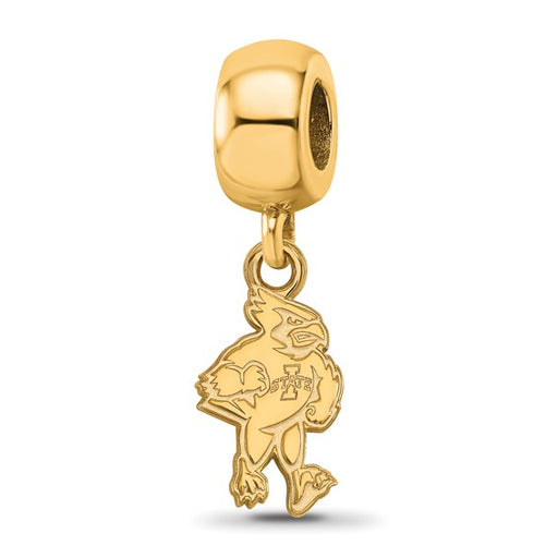Sterling Silver Gold-plated LogoArt Iowa State University Cardinal Small Dangle Bead Charm