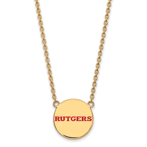 SS w/GP Rutgers Large Enamel Disc Necklace