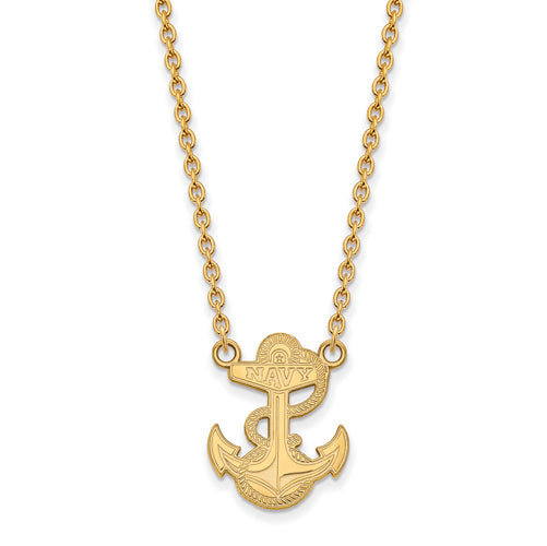 SS w/GP Navy Anchor Large Pendant w/Necklace