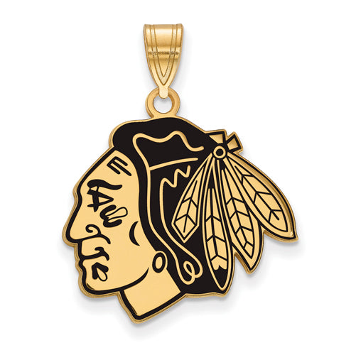 SS w/GP NHL Chicago Blackhawks Large Enamel Logo Pendant