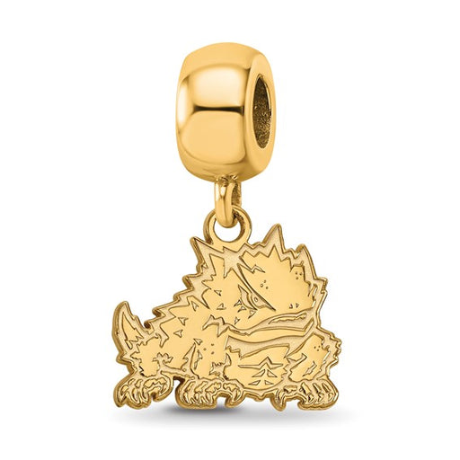 Sterling Silver Gold-plated LogoArt Texas Christian University Horned Frog Small Dangle Bead Charm