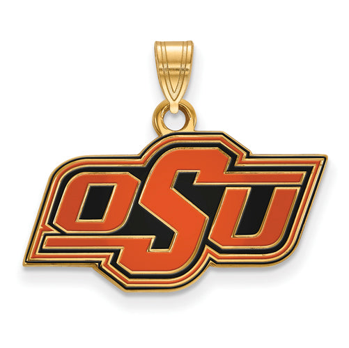 SS w/GP Oklahoma State University Small Enamel Pendant