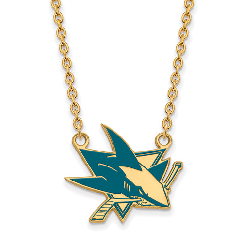 SS w/GP NHL San Jose Sharks Lg Enl Pendant w/Necklace