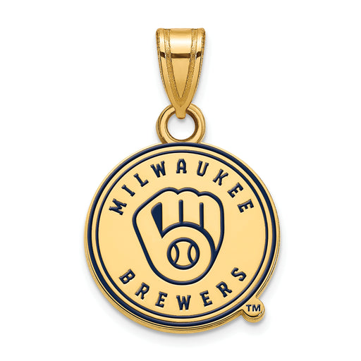 Sterling Silver Gold-plated MLB LogoArt Milwaukee Brewers Letter M Small Enameled Pendant