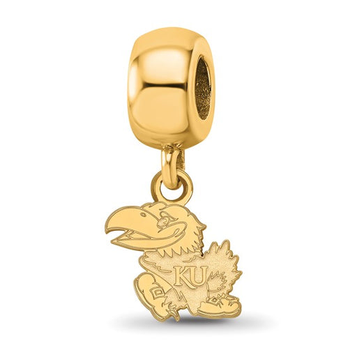 Sterling Silver Gold-plated LogoArt University of Kansas Jayhawk Extra Small Dangle Bead Charm