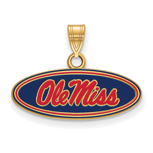 SS w/GP University  of Miss Ole Miss Small Oval Enameled Pendant