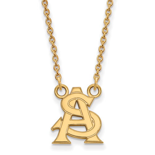 14ky Arizona State University Small Interlocking "AS" Pendant w/Necklace