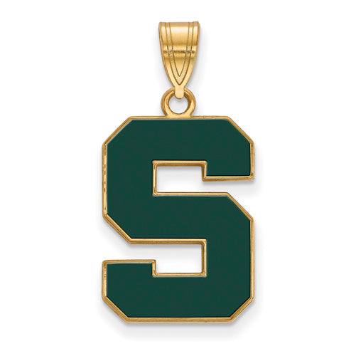 SS w/GP Michigan State University Large Enamel Letter S Pendant