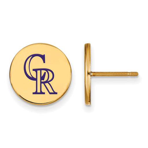 Sterling Silver Gold-plated MLB LogoArt Colorado Rockies Small Enamel Disc Post Earrings