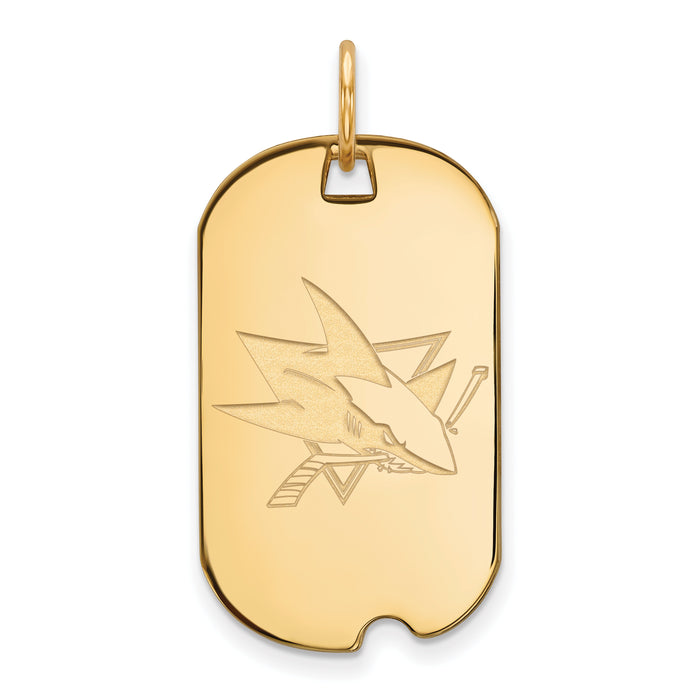 Sterling Silver Gold-plated NHL LogoArt San Jose Sharks Small Dog Tag Pendant