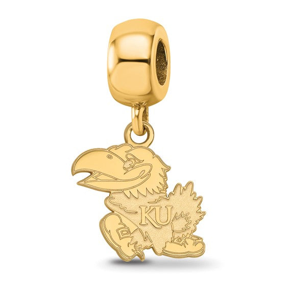 Sterling Silver Gold-plated LogoArt University of Kansas Jayhawk Small Dangle Bead Charm