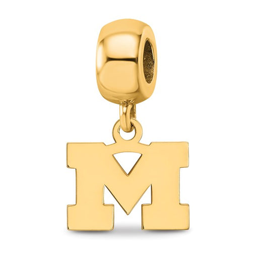 Sterling Silver Gold-plated LogoArt University of Michigan Letter M Extra Small Dangle Bead Charm