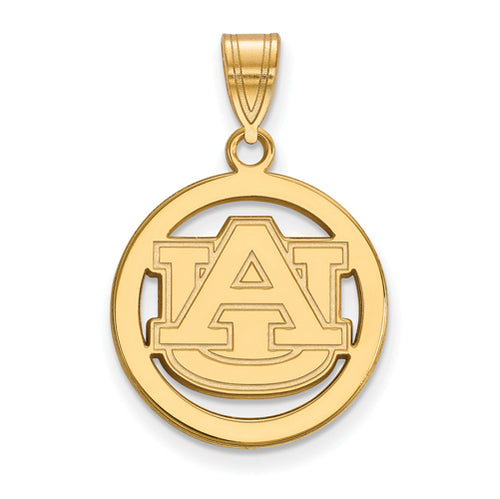 SS w/GP Auburn University Medium Pendant in Circle