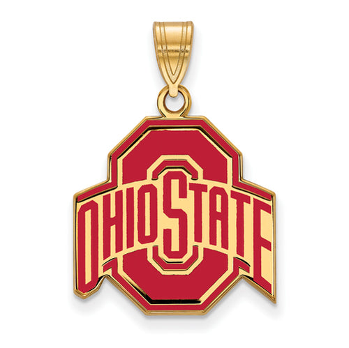 SS w/GP Ohio State U Large Enamel Buckeyes Logo Pendant