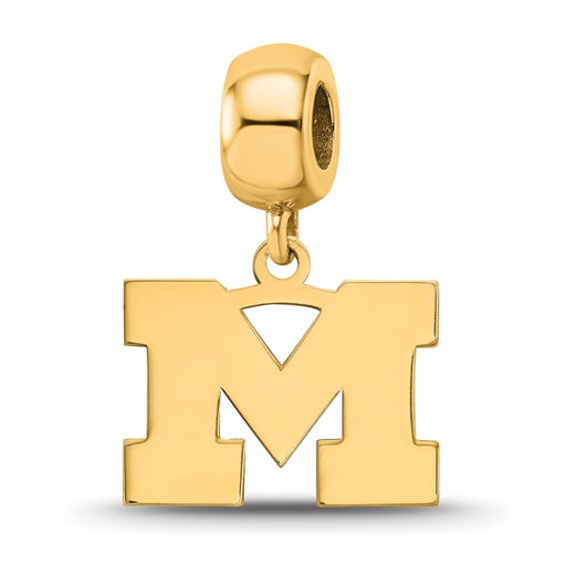 Sterling Silver Gold-plated LogoArt University of Michigan Letter M Small Dangle Bead Charm