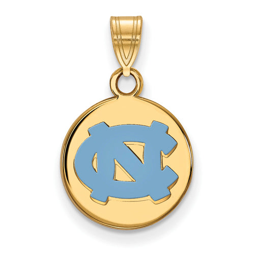 SS w/GP  University of N Carolina Small Enamel NC Logo Disc Pendant