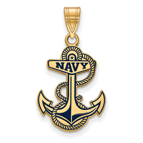 SS w/GP Navy Large Enamel Pendant
