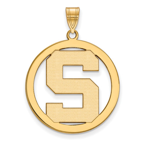 SS w/GP Michigan State University L Pendant in Circle