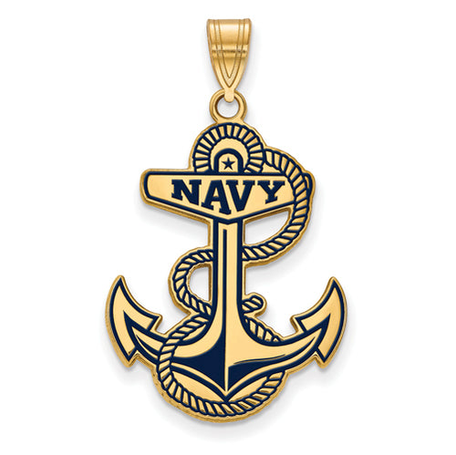 SS w/GP Navy XL Enamel Pendant