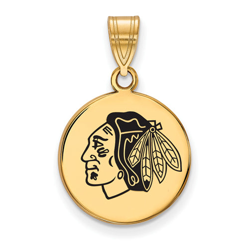 SS w/GP NHL Chicago Blackhawks Med Enl Disc Logo Pendant