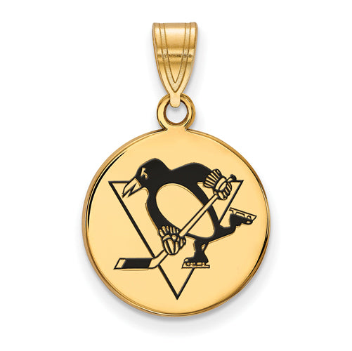 SS w/GP NHL Pitts Penguins Medium Enamel Disc Pendant