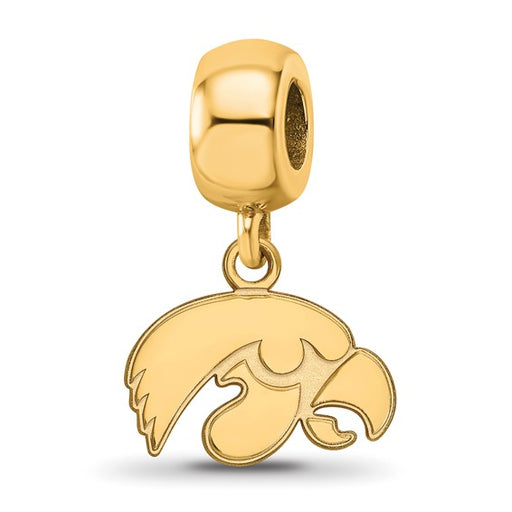 Sterling Silver Gold-plated LogoArt University of Iowa Hawk Extra Small Dangle Bead Charm