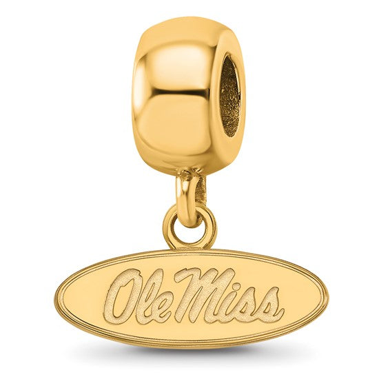 Sterling Silver Gold-plated LogoArt University of Mississippi Ole Miss Extra Small Oval Dangle Bead Charm