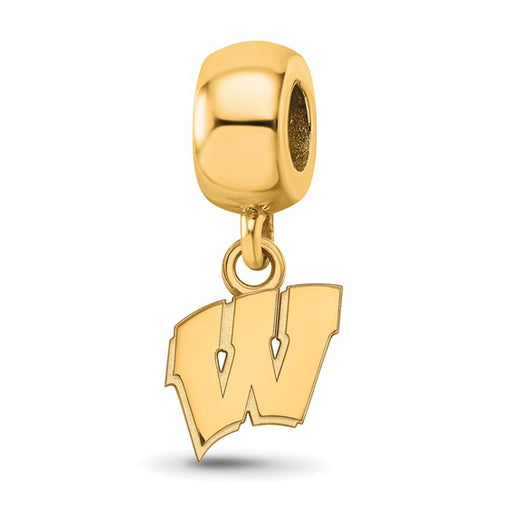 Sterling Silver Gold-plated LogoArt University of Wisconsin Letter W Extra Small Dangle Bead Charm