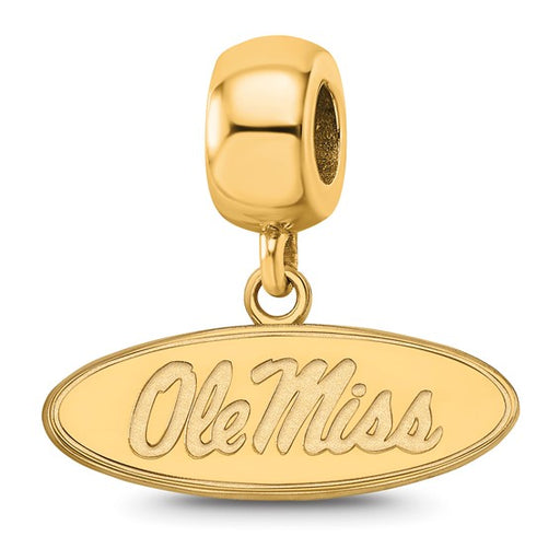 Sterling Silver Gold-plated LogoArt University of Mississippi Ole Miss Small Oval Dangle Bead Charm