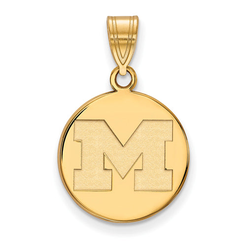 14ky University of Michigan Medium Letter M Disc Pendant