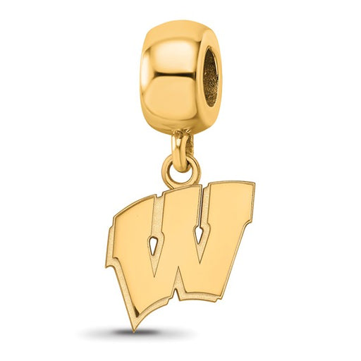 Sterling Silver Gold-plated LogoArt University of Wisconsin Letter W Small Dangle Bead Charm