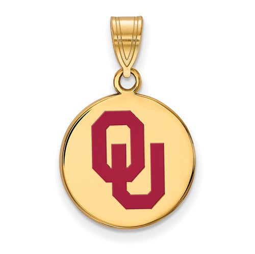 SS w/GP University of Oklahoma Medium Enamel Disc Pendant